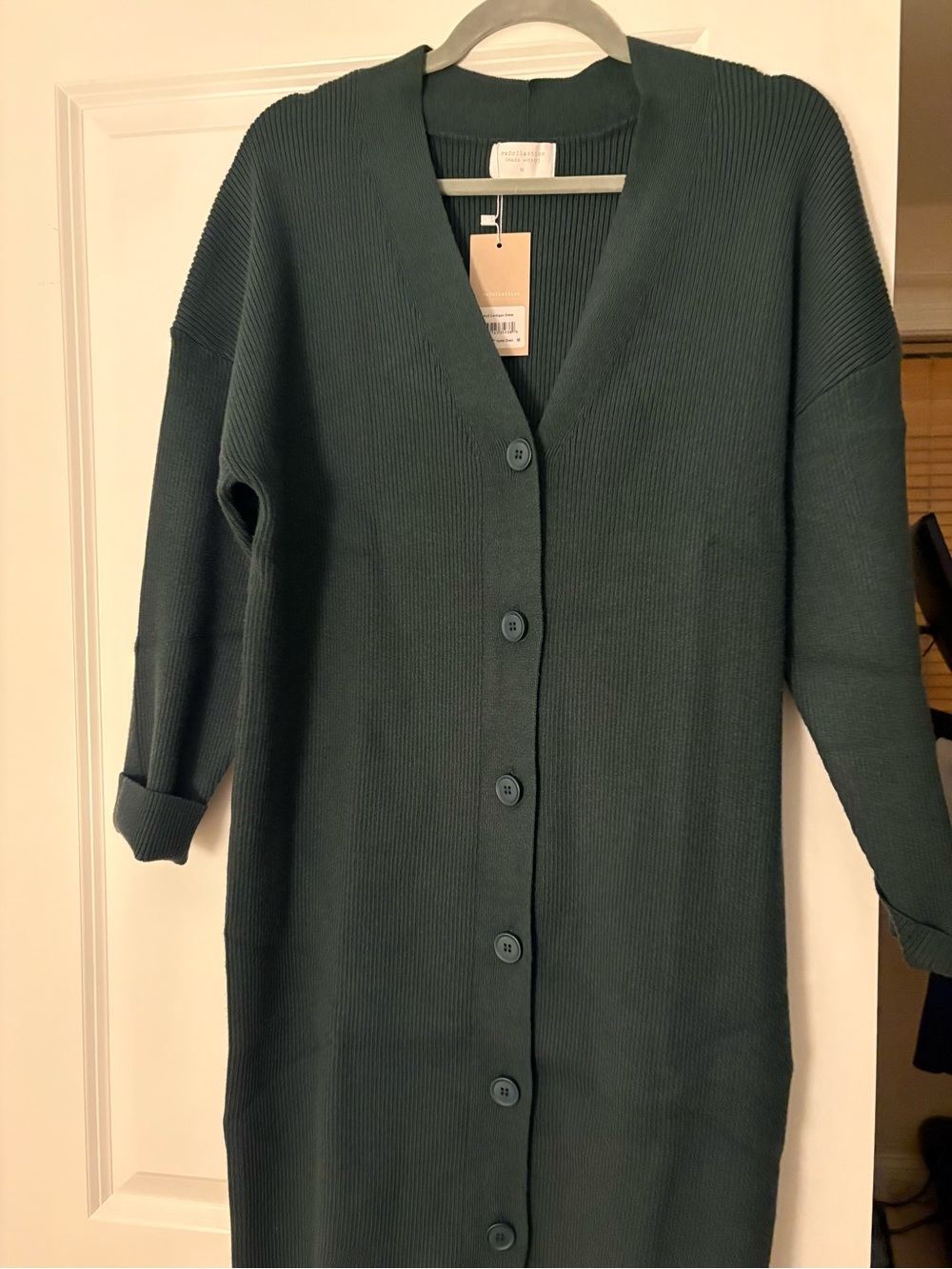 reCollection Brand Button Cardigan Sweater Dress in Deep Green size M